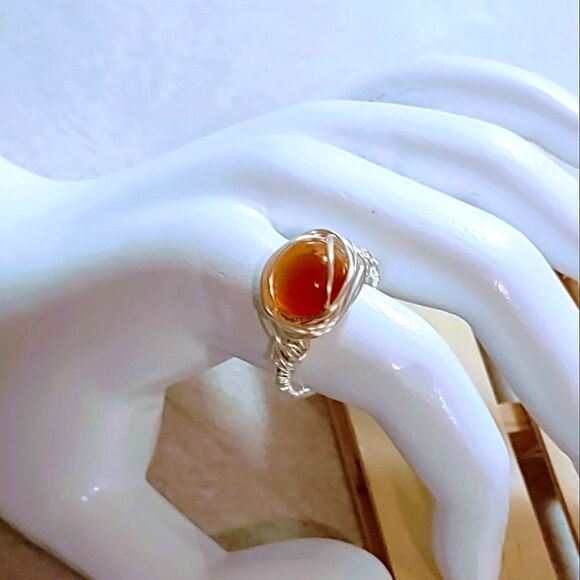 NATURAL CARNELIAN POLISHED STONE WIRE WRAPPED RING WOMEN'S SIZE 8 - Picture 4 of 8